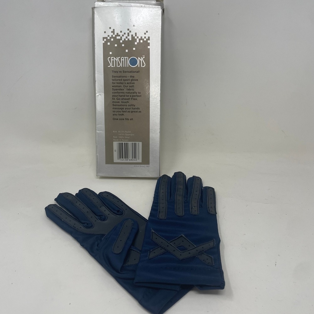Vintage 1987 Sensations Knit Street Navy Blue Spandex Sport Driving Gloves OSFA - Picture 2 of 6